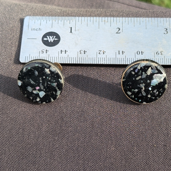 Vintage Lucite Confetti Glitter Earrings  1~3/8" - Picture 5 of 6